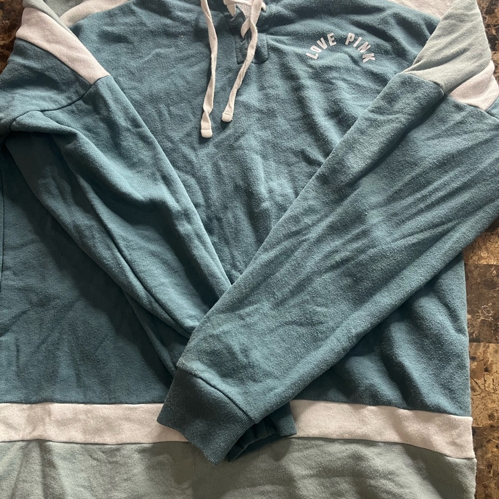 Vintage LOVE PINK Teal & Light Gray sweatshirt
